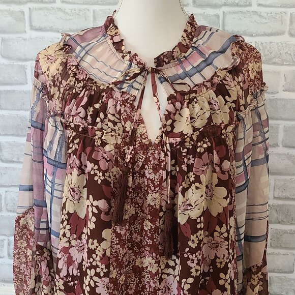 Miss Me Floral Balloon Sleeve Blouse Top Boho Western Coastal Cowgirl Sheer Sm - Picture 2 of 8